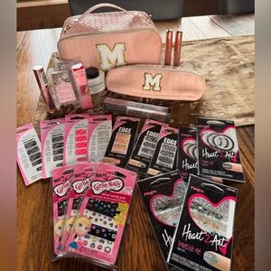 Huge beauty bundle makeup lot nail art lippies brows cosmetic bag set 24 items